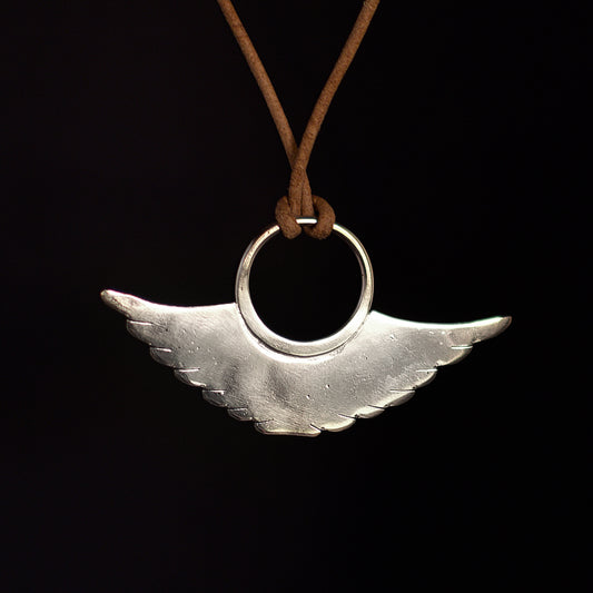 Large Wings on Leather Silver