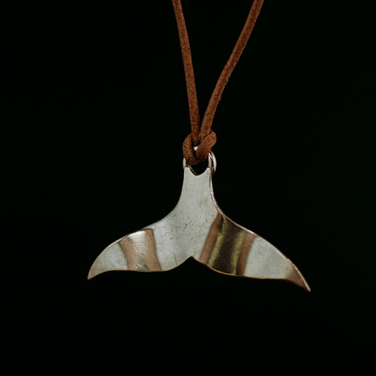 Whale Tail Totem On Leather Necklace Silver